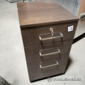 Walnut 3 Drawer Pedestal, Locking Rolling